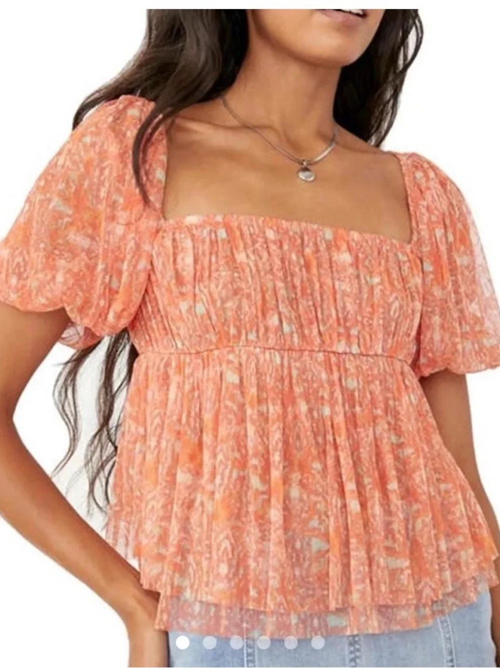 Women's Peach Puff Sleeve Square Neck Top